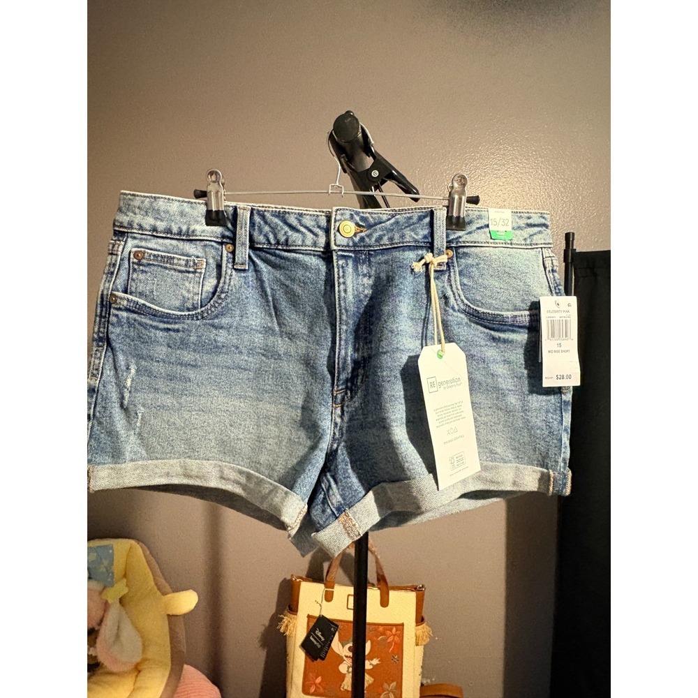 Celebrity Pink - Denim Distressed Shorts, 5 Pockets, Mid Rise, Sz 15